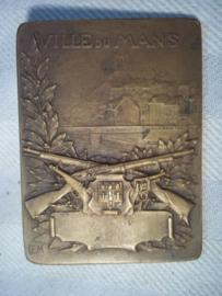 Bronse plaque de tir, ville de Mans, Bronzen Fransen schiet plaquette zeer decoratief en scherp geslagen 1909.