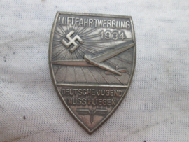 German tinnie, Rally badge, Duitse tinnie H.J. Luftfahrtwerbung 1934 Deutsche Jugend muss Fliegen, H.J. - NSFK related, very rare. Zeldzame H.J. tinnie zweefvliegen.