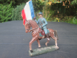 DURSO French officer on horse WW1 with flag. Franse soldaat op paard met vlag tricolore, WO1 goede staat.