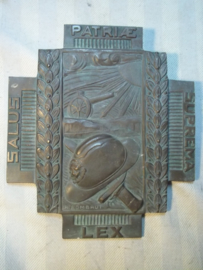 Bronse plaque Belgium WW1 medal. Bronzen plaquette van het vuurkruis, Belgische medaille gesigneerd. grafplaat Ijser strijder.