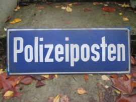 German enamel Police sign. Duits emaille bord POLIZEIPOSTEN gebold, jaren 50/60.