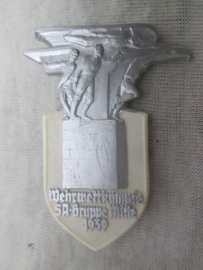 German tinnie, rally badge, Duitse tinnie, SA- Abteilung- Wehrwettkämpfe SA- Gruppe Mitte 1939. maker Richard- Sieper und Söhne Ludenscheid. RzM - M9/25 rare, zeldzaam.