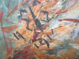 Painting charge of the British Cavalery, nicely painted and signed on hardboard. Schilderij Britse cavalerie in de aanval mooi schilderij op hardboard, gesigneerd met datum 1914.
