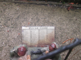 ELASTOLIN 2 soldiers radiostation. 2 soldaten met zendapparatuur en blikken plaatje Morse code.