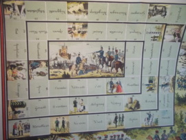 Speelkaart met het spel en de spelregels, omringd door militaire afbeeldingen, spel is militair georiënteerd. zeer bijzonder.
