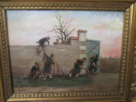Schilderij op paneel, met gouden lijst, gesigneerd. Etienne Berne Bellecour. afm. lijst 27 x 31 paneel is 14 x 19 cm. zeer gedetailleerd.