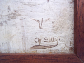 Painting small size 17 bij 14 cm by Christiaan Sell, very famous. Schilderij op hout gevangen koloniale soldaten TOP