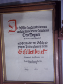 Duits ingelijste gezellen brief 1934, met zeer bijzondere stempel gedrukt in het papier. zeer bijzonder