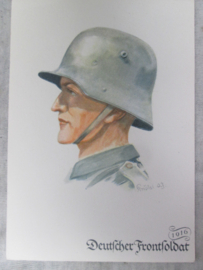 Duitse postkaart DEUTSCHER FRONTSOLDAT. mooie afbeelding soldaat met helm model 1916.