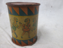 Tin money box, Blikken spaarpotje jaren 40, vrolijk motief.