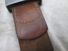 German lightweight Wehrmacht buckle, nicely marked. Duitse koppel gesp Wehrmacht aluminium met leertje markering F.L.L. Lüdenscheid. matching set.