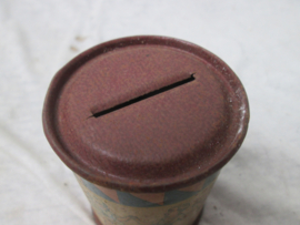 Tin money box, Blikken spaarpotje jaren 40, vrolijk motief.
