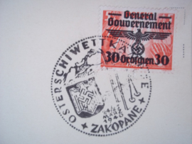 Briefkaart met postzegel en stempel 1e oster schiwettkämpfe 1940 in Zakopane general Gouvernement