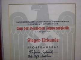 German sport document, nice condition. Duitse sport oorkonde