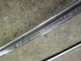Belgium sword, with etching. Belgisch sabel met gravering Voor Vorst en Vaderland andere kant 2e Regiment Lansiers, bijzonder stuk maker is E.&F. Hörster Solingen.