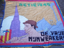 Belgium Miners union flag. Grote zijden vlag DE VRIJE MIJNWERKER, te RETIE - 1949 uniek exemplaar.