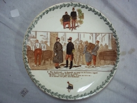 French remembrance plate 1870 nice decorated.Frans herinneringsbord met militaire afbeeldingen.