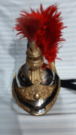 French Currasier helmet, officer, goldplated, Franse kurassiers helm officier met vuurvergulde uitmonstering, compleet met binnenwerk, zeer nette staat.