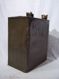 Blik SHELL MOTOR SPIRIT, groen geverfd, met bronzen Shell sluitdop Shell-Mex. item uit de jaren 30, leuk decoratief blik.
