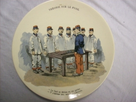 French reservist plate WW1 Sarreguemines. Karikatuur wandbord Frans leger