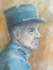 Painting oil on canvas. French officer with a german soldier first world war. Schilderij Franse officier troost een Duitse soldaat na de capitulatie in Nov. 1918. afmeting 60 bij 80 cm.