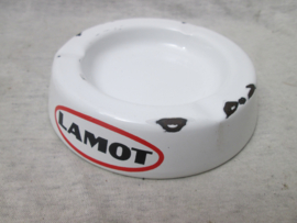 enamel ashtray. Emaille reclame asbak van het bier merk LAMOT.