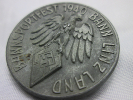 German tinnie, rally badge, Duitse tinnie, very very very never seen rare organisation HJ badge. Bannsportfest 1940 Bann Linz Land Hitler jugend Austria organisation badge. marked  F.Orth Wien. Zeer zeldzaam embleem massief stuk.