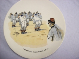 French reservist plate, Sarreguemines, Karikatuur wandbord Frans leger WW1