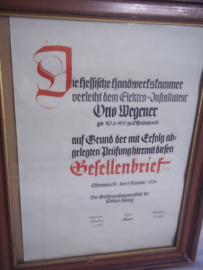 Duits ingelijste gezellen brief 1934, met zeer bijzondere stempel gedrukt in het papier. zeer bijzonder