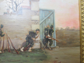 Schilderij op paneel, met gouden lijst, gesigneerd. Etienne Berne Bellecour. afm. lijst 27 x 31 paneel is 14 x 19 cm. zeer gedetailleerd.