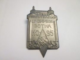 German tinnie, rally badge, Duitse tinnie Hitler- Jugend HJ Bannaufmarsch 27/ 28- 6 - 1936 Gotha HJ Bann 95. Veranstaltungs abzeichen.