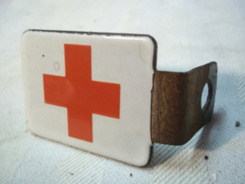 Bicycle badge enamel Red Cross. badge was attached on the handlebar. Militair emaille embleem welke op het fietsstuur gemonteerd werd. apart Rode kruis embleem.