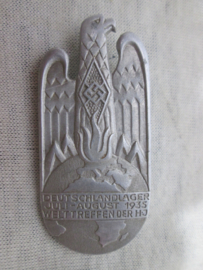 German tinnie, rally badge Duitse tinnie VERY VERY VERY RARE HJ badge never seen before. Deutschlandlager Juli- august 1935 Welttreffen der HJ. Hitler- jugend tinnie niets van bekend extreem zeldzaam met maker.