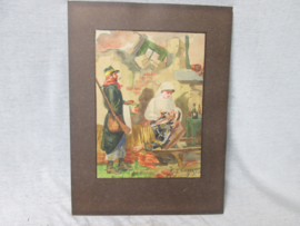 Watercoloured Belgium soldiers and a nurse. signed and dated 1919. Aquarel van 2 Belgische soldaten, waarvan 1 verzorgd word door een verpleegster, zeer realistisch stuk gesigneerd 1919.