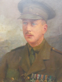 Painting British army officer WW1. medal bar with "Military Cross". painter "Mario Carvella"1902-1962 he was Olympic ski atlete and painter size ;90x 78 cm.