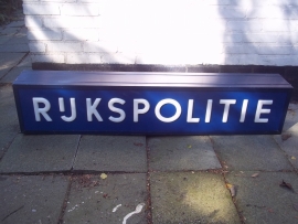 Dutch outdoor sign police station. Lichtbak politiebureau RIJKSPOLITIE jaren 60-70.