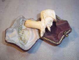 Pijpenkopje van meerschuim afgebeeld een US cavallerie soldaat uit de Amerikaanse Burgeroorlog, mooi gedetailleerd gemaakt in Praag, decoratief en vrij zeldzaam, leuke afbeelding.