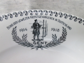 Belgisch bord, Bond der gewezen Krijgsgevangenen in Duitsland 1914-1918 Gent, gemaakt in Nederland, leuk decoratief bord.