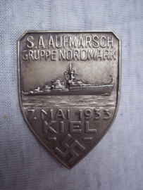 German tinnie, rally badge, Duitse tinnie SA Aufmarsch Gruppe Nordmark, 7. Mai 1933 KIEL. vroege tinnie