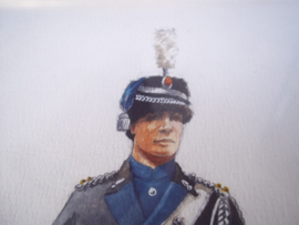 Aquarel officier van de Koninklijke marechaussee getekend door P.J. de Haas in 1992, mooi ingelijst TOP item.