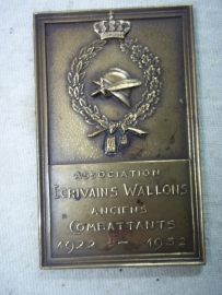 Belgium plaque 1922- 1932 for the vets of world war 1. Belgische plaquette 10 jaar wallonische oud strijders vereniging.