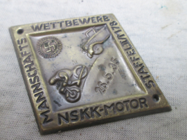 German plaques, NSKK Duitse plakette van de N.S.K.K. Mannschaftswettbewerb NSKK Motor staffel II/ M78 -- 26-5-1935.  holle bronzen plaquette. bijzonder.