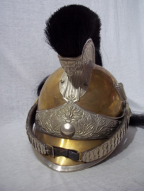 French police helmet. Franse gendarmerie helm au cheval M-1912, politie te paard, mooi gemarkeerd.Gemodificeerd binnenwerk model 1926 casque adrianne met registratienummer van de eigenaar  G-339 Gendarme, No. 339 met maker nette staat.