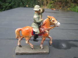 ELASTOLIN German soldier on horse. Duitse soldaat met tuba muziekinstrument op paard goede staat.