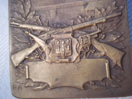 Bronse plaque de tir, ville de Mans, Bronzen Fransen schiet plaquette zeer decoratief en scherp geslagen 1909.