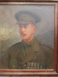 Painting British army officer WW1. medal bar with "Military Cross". painter "Mario Carvella"1902-1962 he was Olympic ski atlete and painter size ;90x 78 cm.
