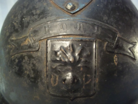 French helmet DP Defense Passive with citation above the helmet badge very rare. Franse helm Luchtbescherming met banderol NORD zeer apart