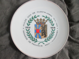 Belgisch wandbord jaren 70 ter herinnering en Hulde aan de oudstrijders 1914- 1918 vanwege de Provincie West- Vlaanderen.