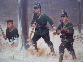 Painting Christiaan Sell, 1870. Schilderij op hout 3 Duitse soldaten TOP, zeer gedetailleerd.  18 bij 15 cm