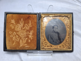 Ambrotype foto van een confederate cavalerie soldaat van de Civil War